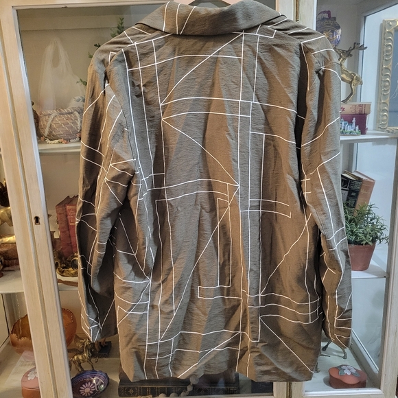 ZARA Khaki Green Oversized Relaxed Geometric Print Lightweight Blazer XS - Picture 6 of 8